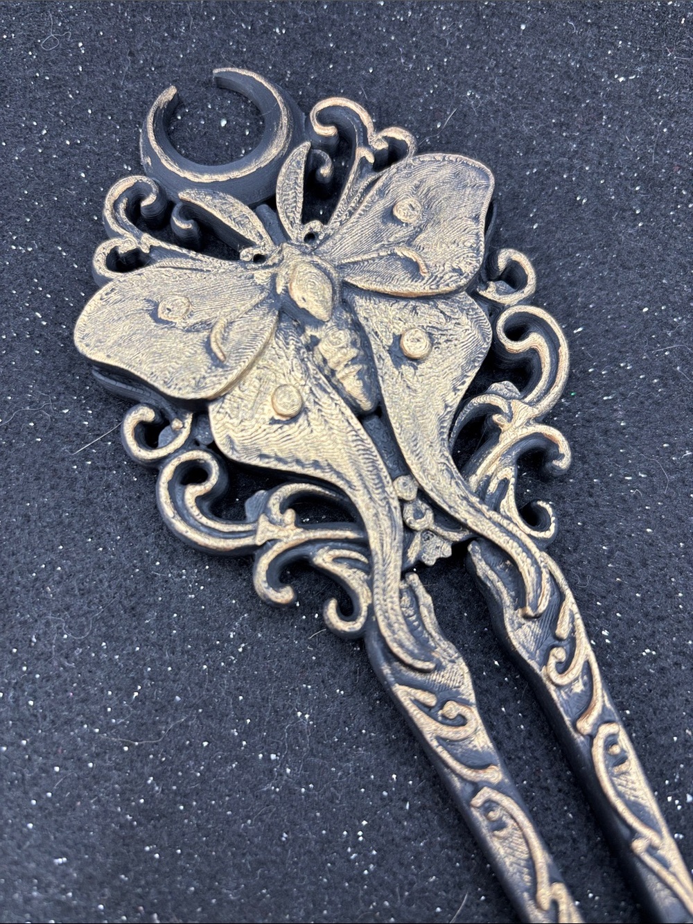 Gothic Butterfly Hair Fork | Crescent Moon Hair Stick - Picture 4 of 4